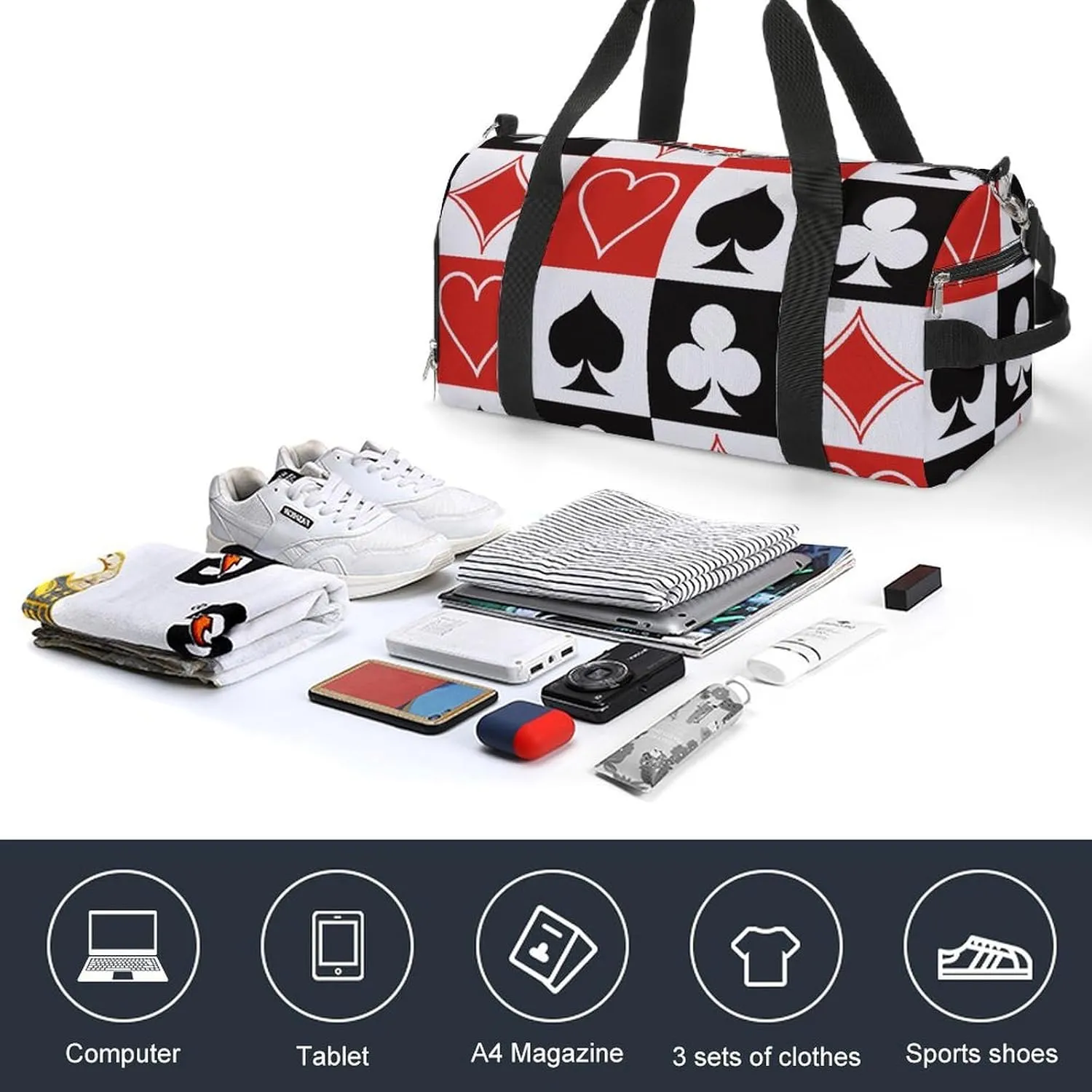 Grid Poker Playing Cards A Fitness Bag with Large Storage Space Is Suitable for Portable Outdoor Use
