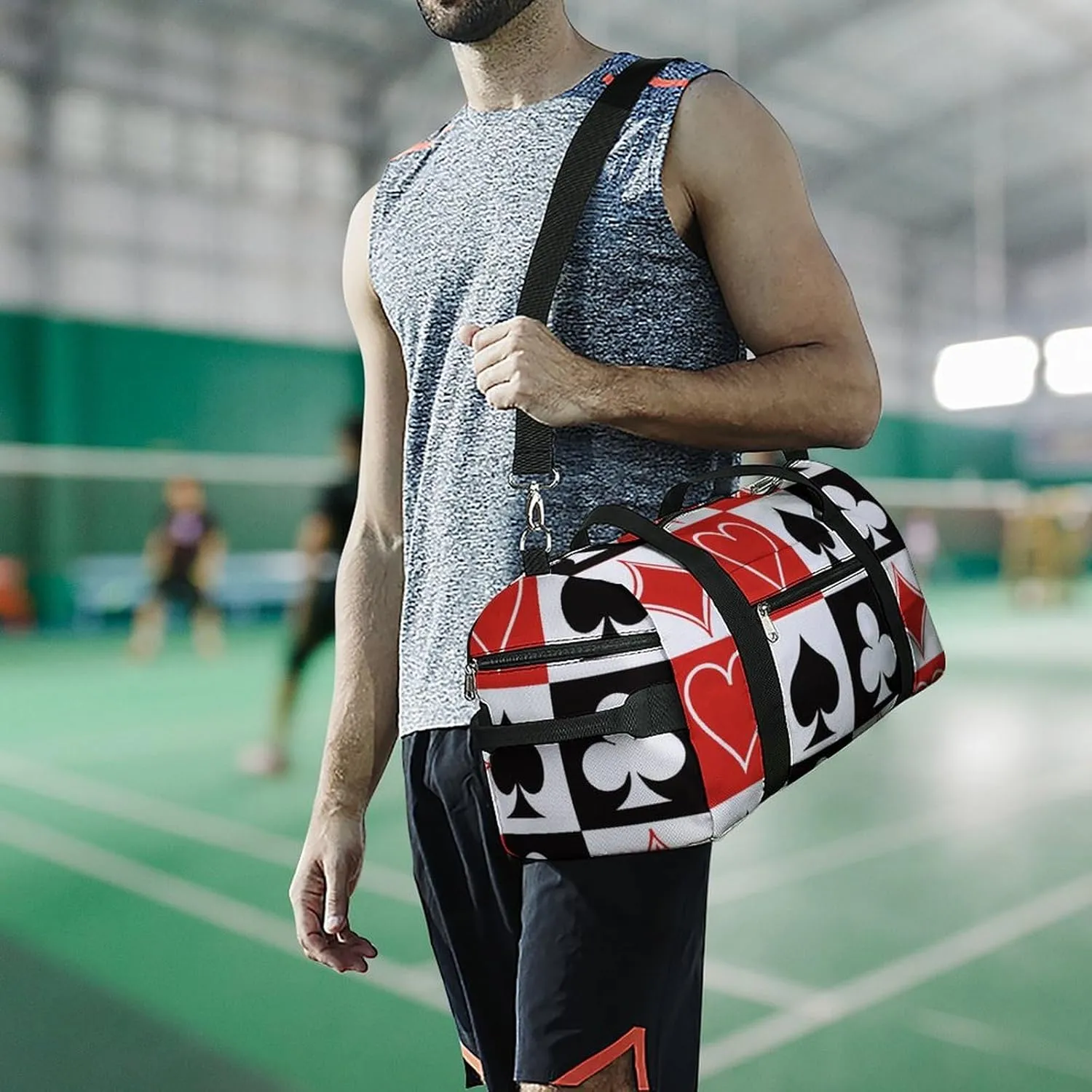 Grid Poker Playing Cards A Fitness Bag with Large Storage Space Is Suitable for Portable Outdoor Use