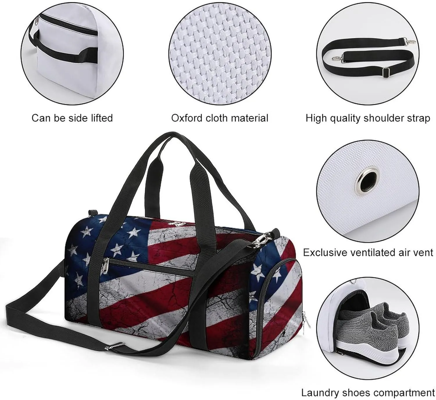 Grunge USA Flag A Fitness Bag with Large Storage Space Is Suitable for Portable Outdoor Use
