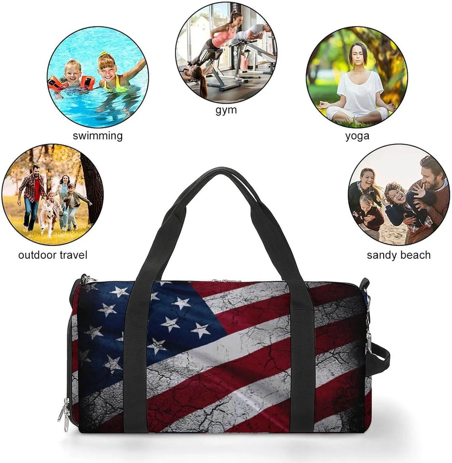 Grunge USA Flag A Fitness Bag with Large Storage Space Is Suitable for Portable Outdoor Use