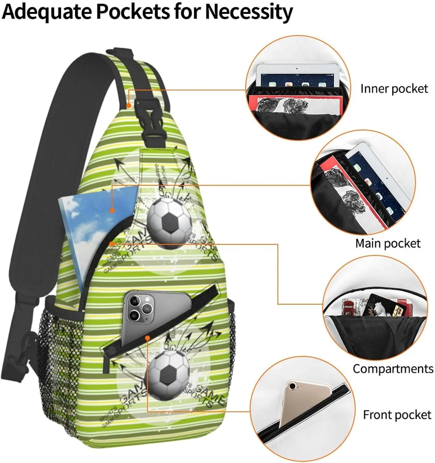 Grungy Soccer And Arrows Sports Game Chest Sling Bag Crossbody Shoulder Backpack Bag Gym Cycling Daypack Travel Hiking Cross Bag