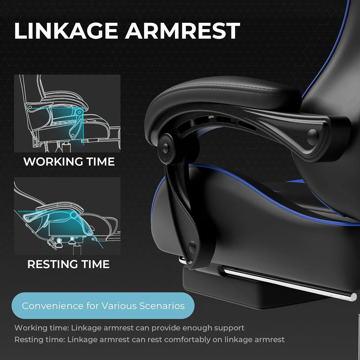 GTPLAYER Gaming Chair, Computer Chair with Footrest and Lumbar Support, Height Adjustable Game Chair with 360°-Swivel Seat and Headrest and for Office or Gaming ((Blue)