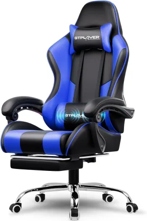 GTPLAYER Gaming Chair, Computer Chair with Footrest and Lumbar Support, Height Adjustable Game Chair with 360°-Swivel Seat and Headrest and for Office or Gaming ((Blue)