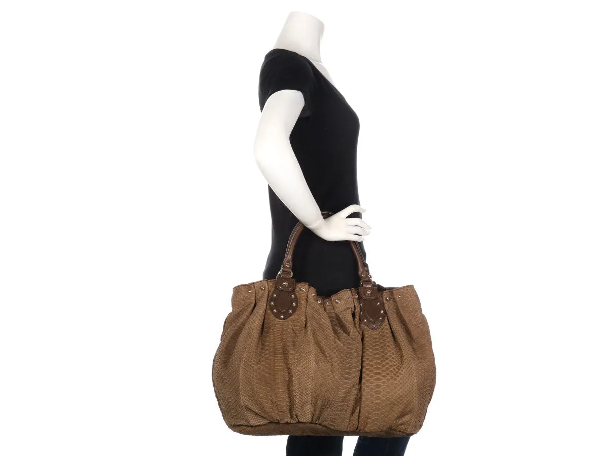 Gucci Brown Snakeskin Stud Hobo