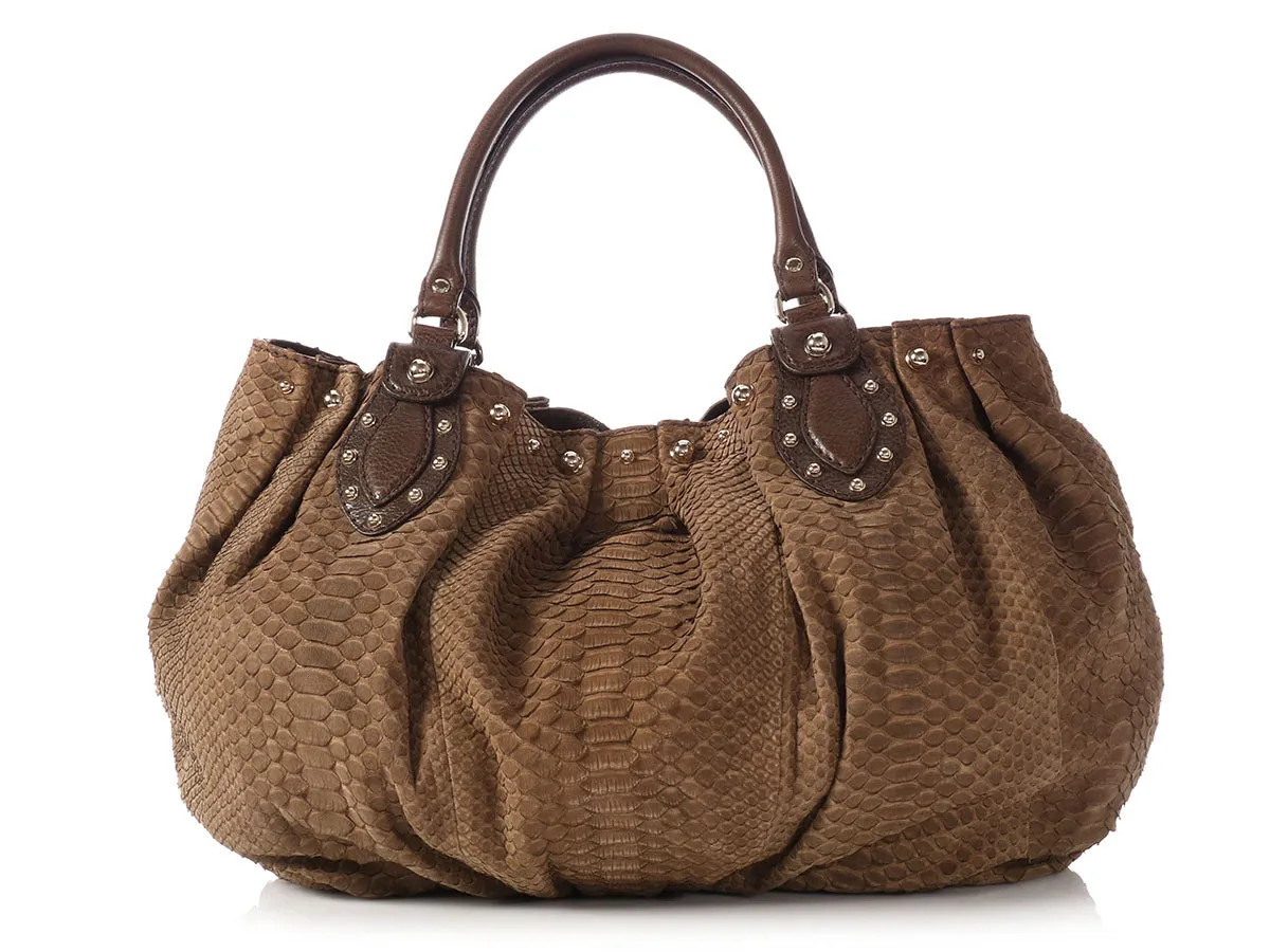 Gucci Brown Snakeskin Stud Hobo