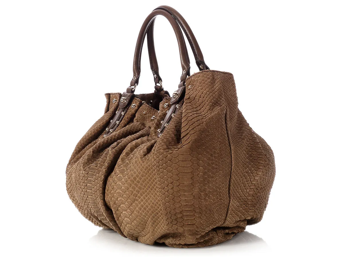 Gucci Brown Snakeskin Stud Hobo