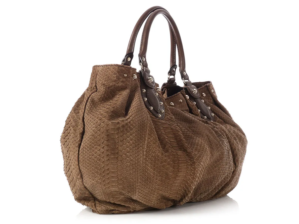 Gucci Brown Snakeskin Stud Hobo