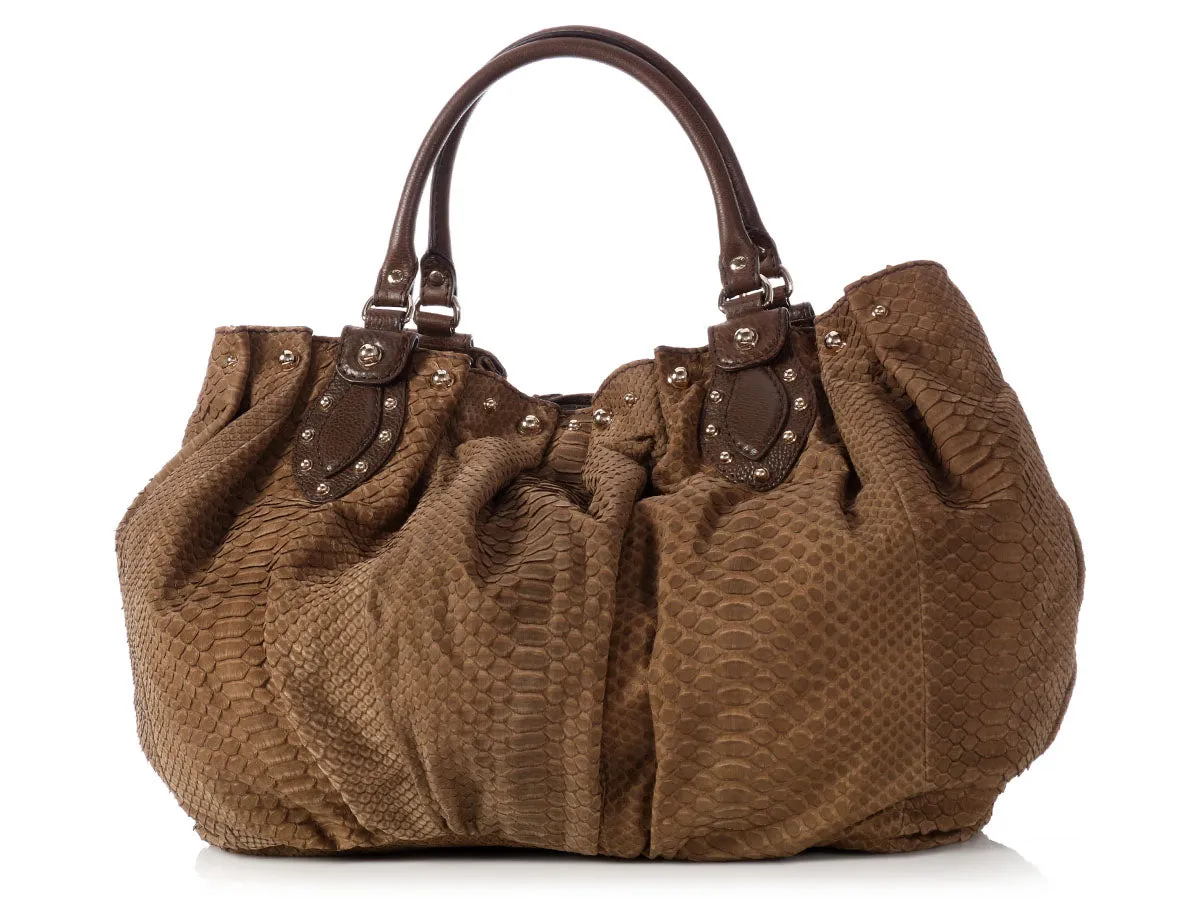 Gucci Brown Snakeskin Stud Hobo