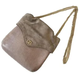 Gucci honey lizard leather bucket bag with gold chain strap