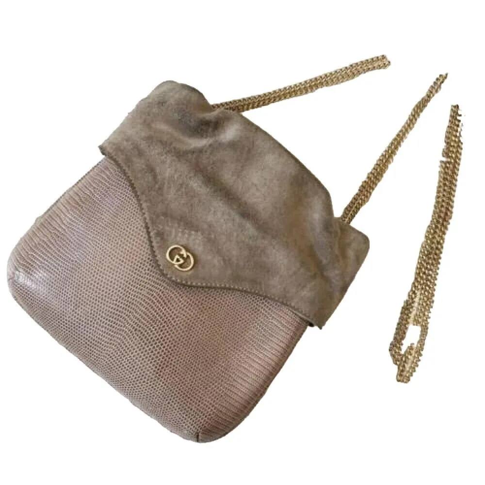 Gucci honey lizard leather bucket bag with gold chain strap