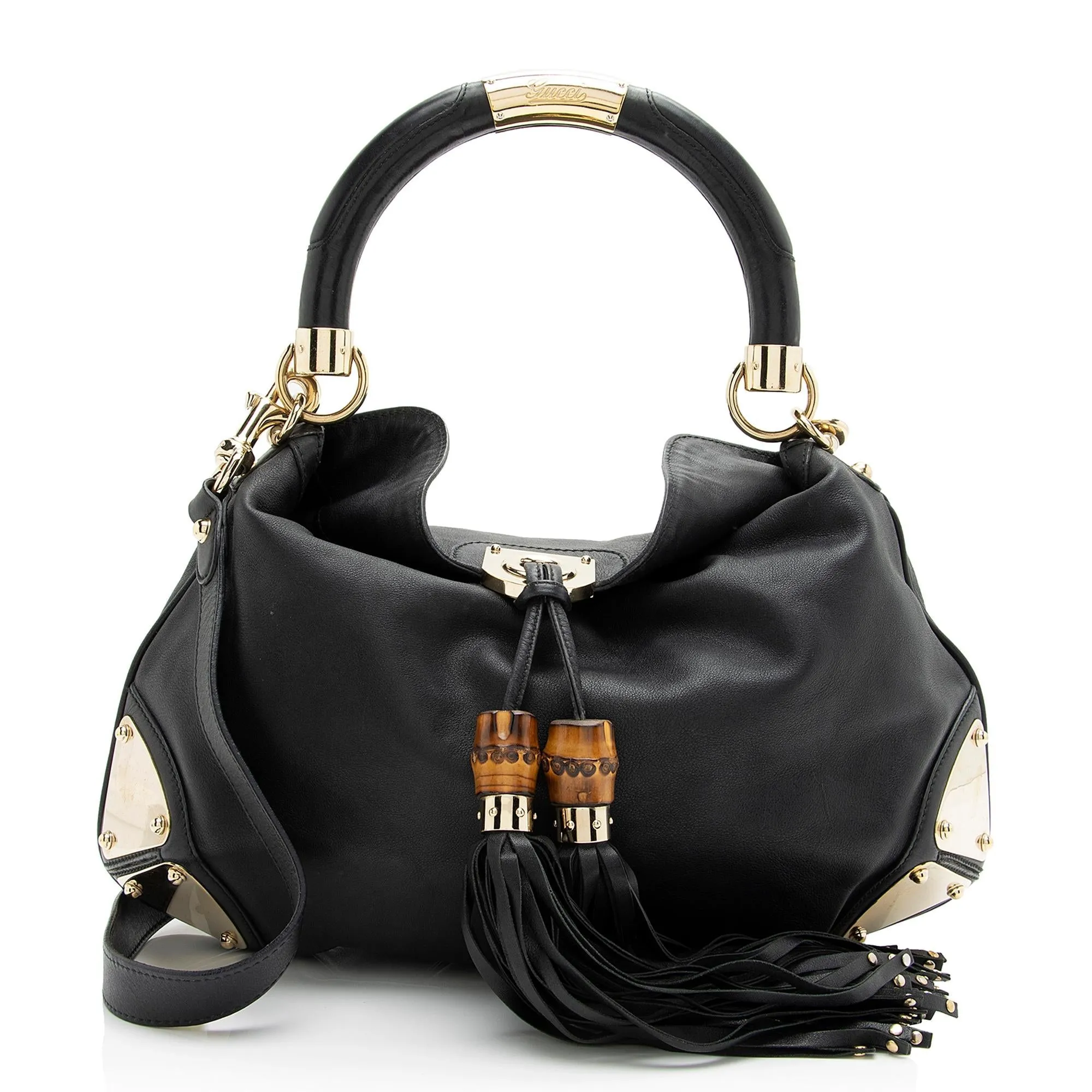 Gucci Leather Bamboo Indy Medium Satchel (SHF-23741)