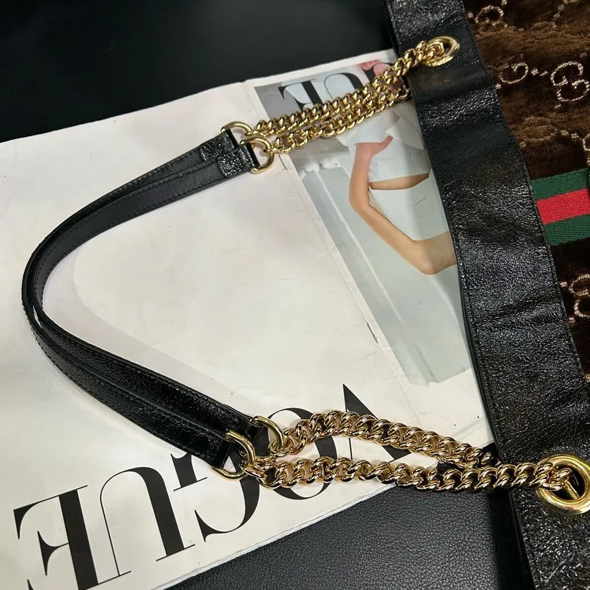 Gucci Velvet Patchwork Tiger Head Brown Tote Shoulder Bag