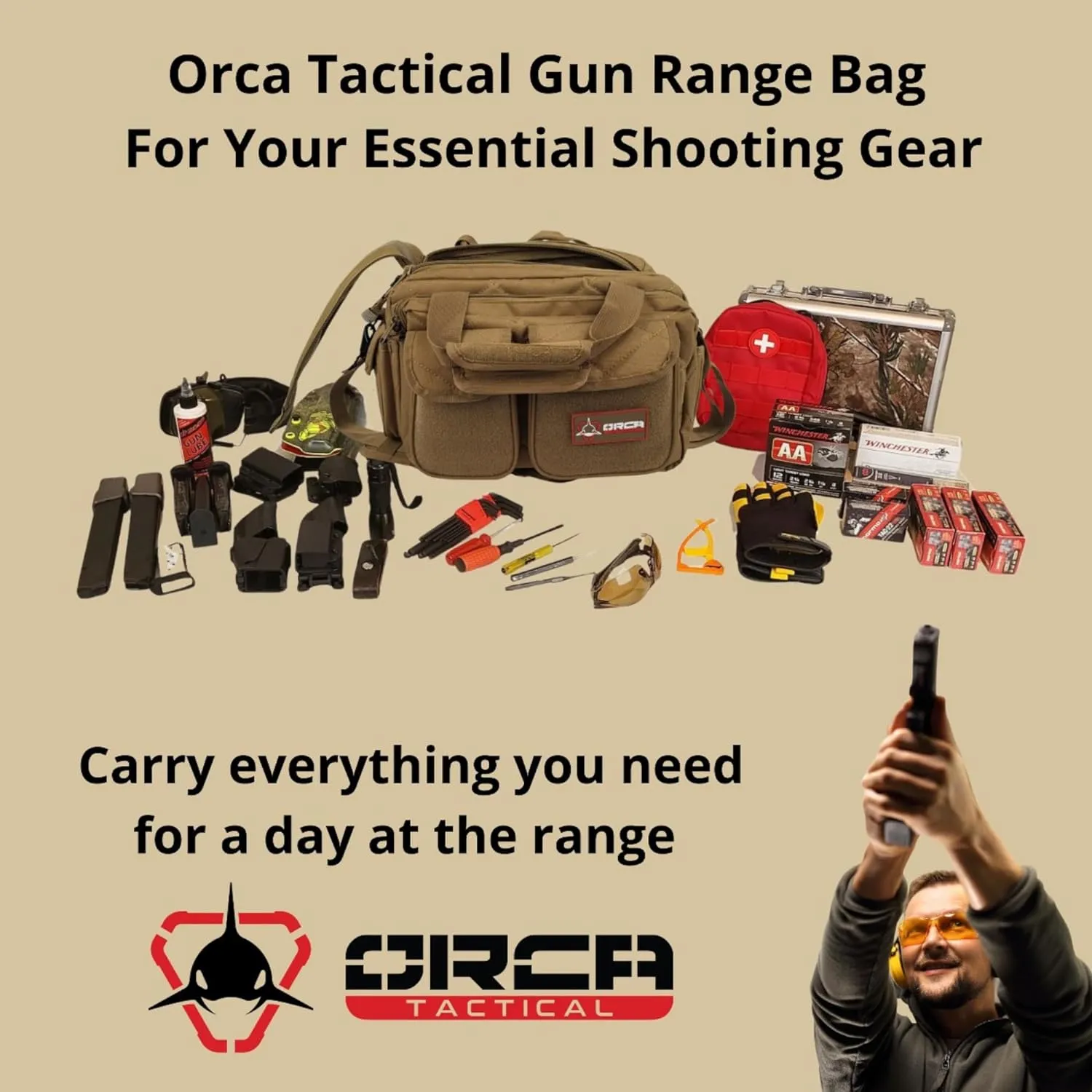Gun Range Bag – Compact Pistol Revolver Range Bag for Handguns and Ammo – Self Standing Gun Bag – Handgun Bag with Durable Double Stitching Lockable YKK Zippers