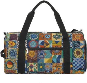 Gym Bag African Style Patchwork Duffel Bag for Men Women Travel Overnight Bag with Shoe Compartment Workout Bags