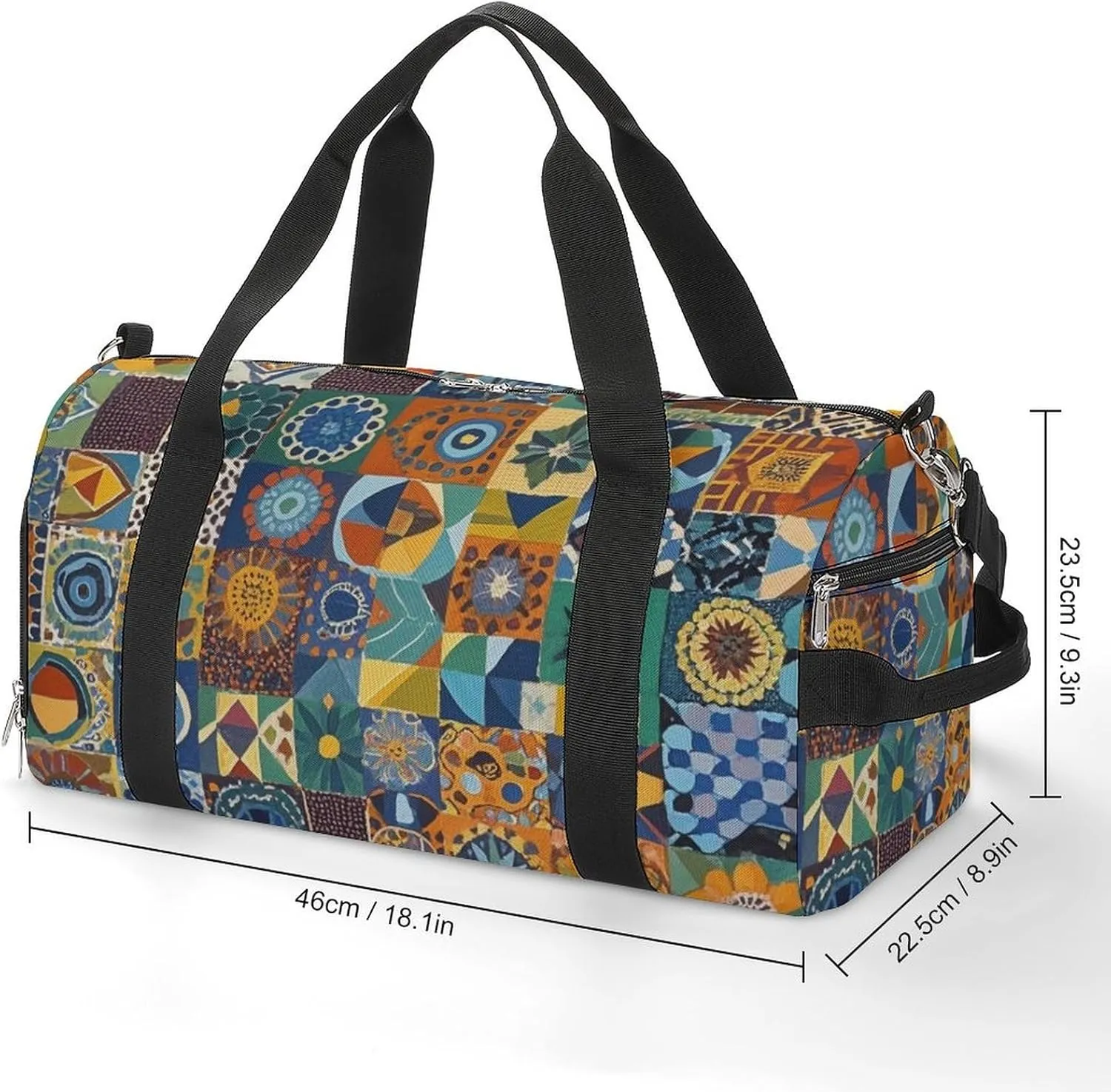 Gym Bag African Style Patchwork Duffel Bag for Men Women Travel Overnight Bag with Shoe Compartment Workout Bags