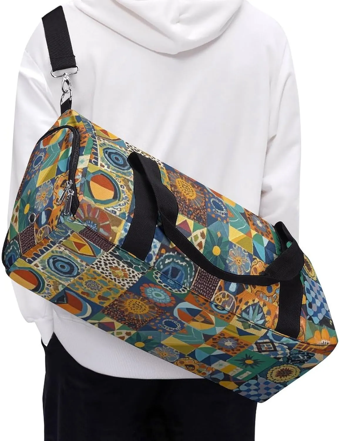 Gym Bag African Style Patchwork Duffel Bag for Men Women Travel Overnight Bag with Shoe Compartment Workout Bags