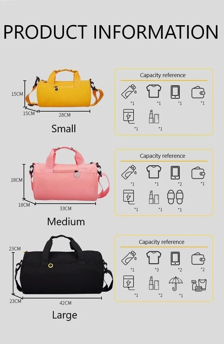 Gym Bag for Women, Waterproof Travel Bag with Wet Clothes Compartments and Adjustable Strap, Small Duffel Bag for Sports, Gyms and Weekend Getaway (Cyan,Medium)