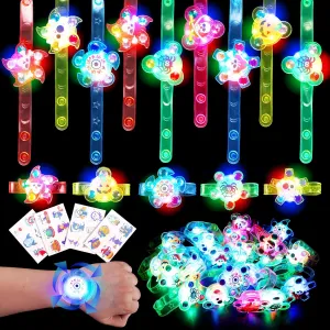 Halloween Party Favors For Kids, 24 Pack LED Light Up Spinning Bracelets, Glow In The Dark Halloween Toys Goodie Bag Fillers, Halloween Party Supplies for Trick or Treat, Halloween Gifts For Kids