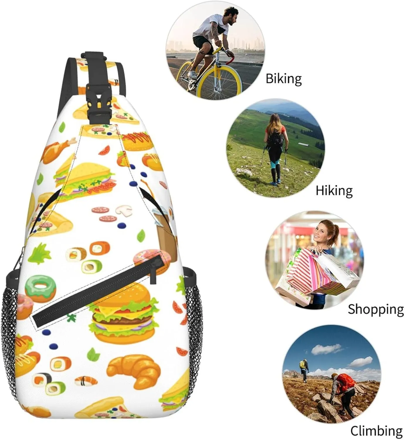 Hamburger Crossbody Sling Backpack Sling Bag Adjustable Chest Shoulder Daypack For Women Men