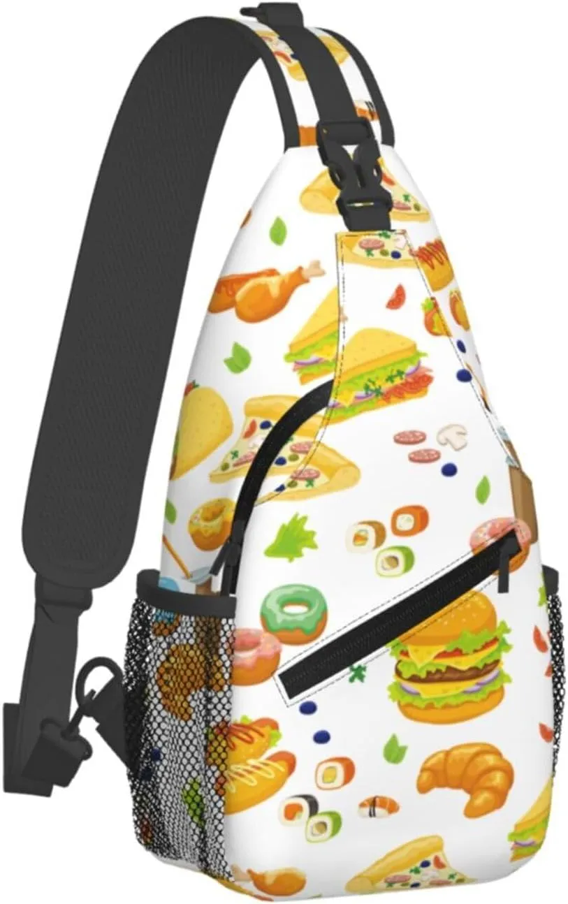 Hamburger Crossbody Sling Backpack Sling Bag Adjustable Chest Shoulder Daypack For Women Men