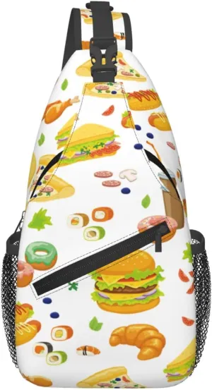 Hamburger Crossbody Sling Backpack Sling Bag Adjustable Chest Shoulder Daypack For Women Men