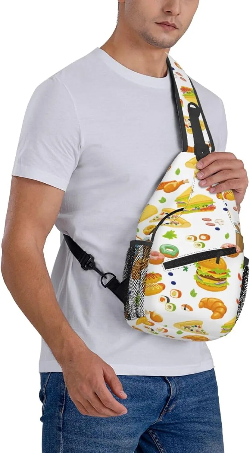 Hamburger Crossbody Sling Backpack Sling Bag Adjustable Chest Shoulder Daypack For Women Men