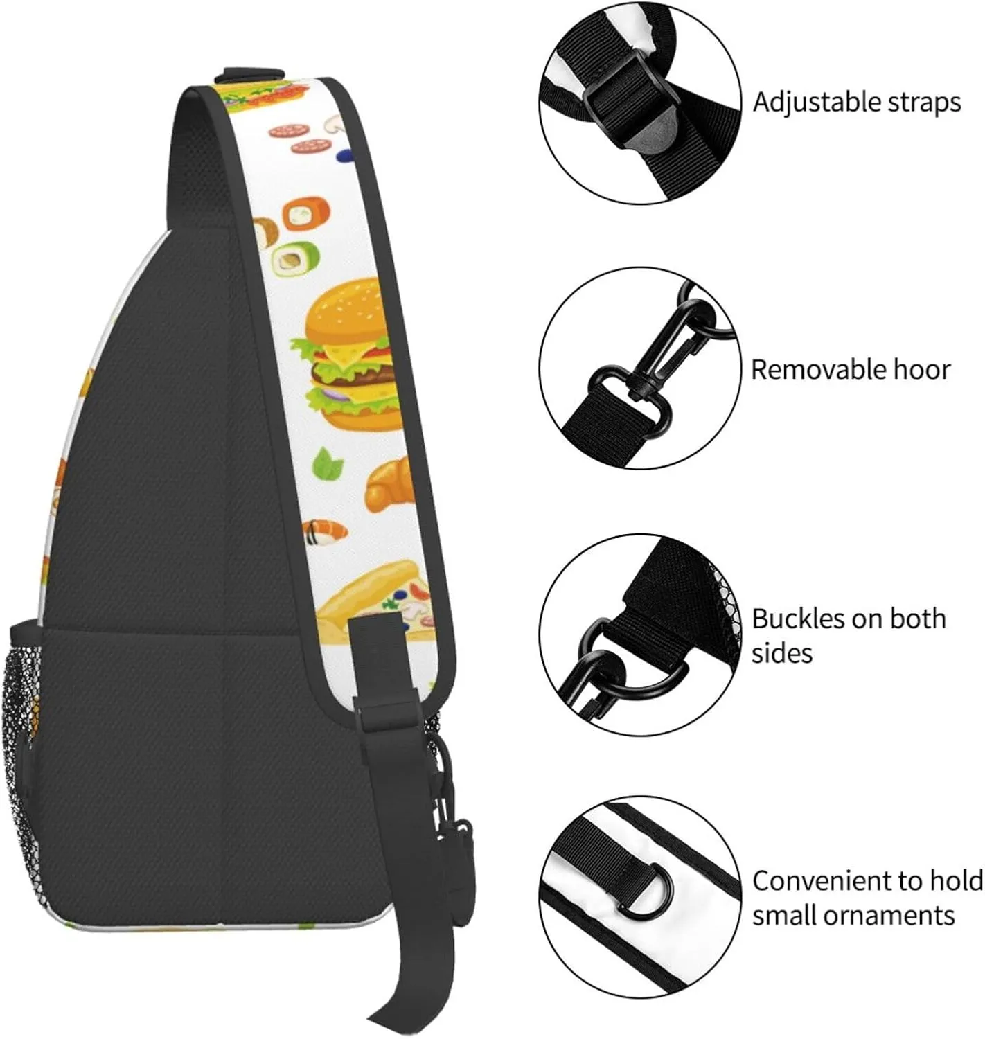 Hamburger Crossbody Sling Backpack Sling Bag Adjustable Chest Shoulder Daypack For Women Men