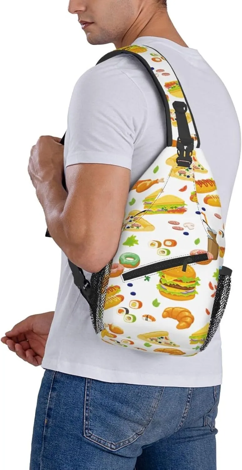 Hamburger Crossbody Sling Backpack Sling Bag Adjustable Chest Shoulder Daypack For Women Men