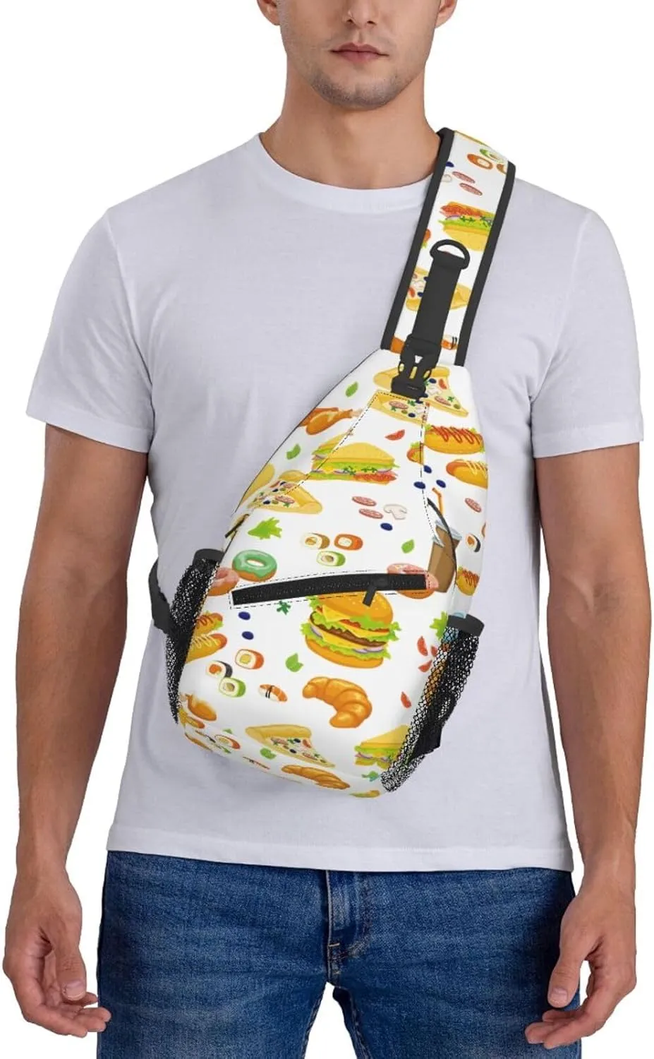 Hamburger Crossbody Sling Backpack Sling Bag Adjustable Chest Shoulder Daypack For Women Men