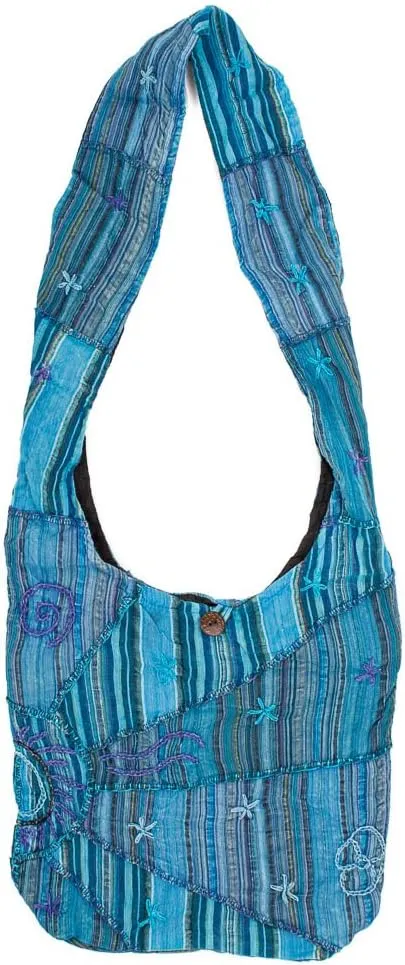 Hand Embroidered Peace and Sunrise Boho Crossbody Hippie Handbag - Unique, Ethical, and Vibrant for the Free-Spirited Soul