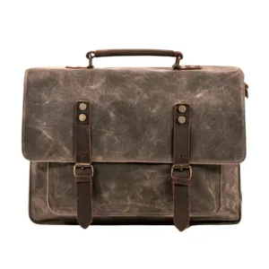 HARVARD BROWN Waxed Canvas Leather Messenger Bag Vintage