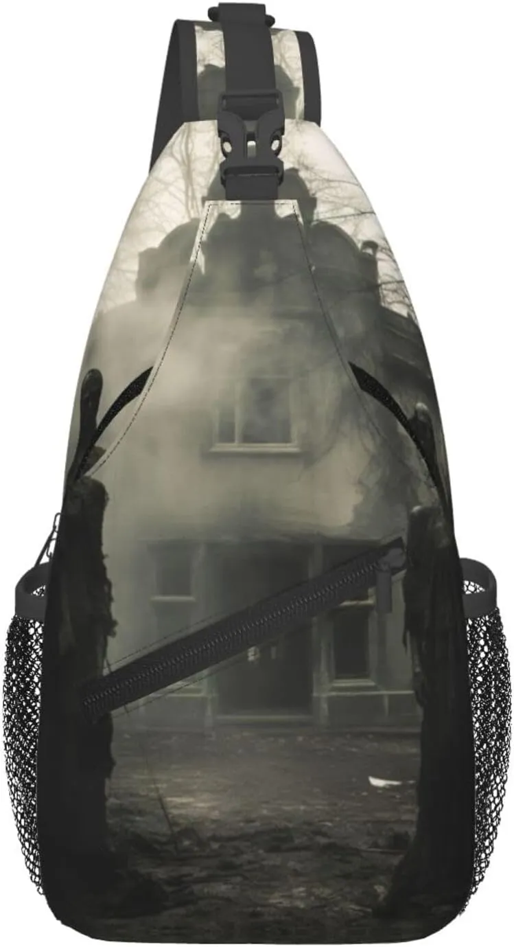 Haunted Mansions Print Cross Chest Bag Diagonally Crossbody Shoulder Casual Fashion Travel Bag,Hiking Daypack