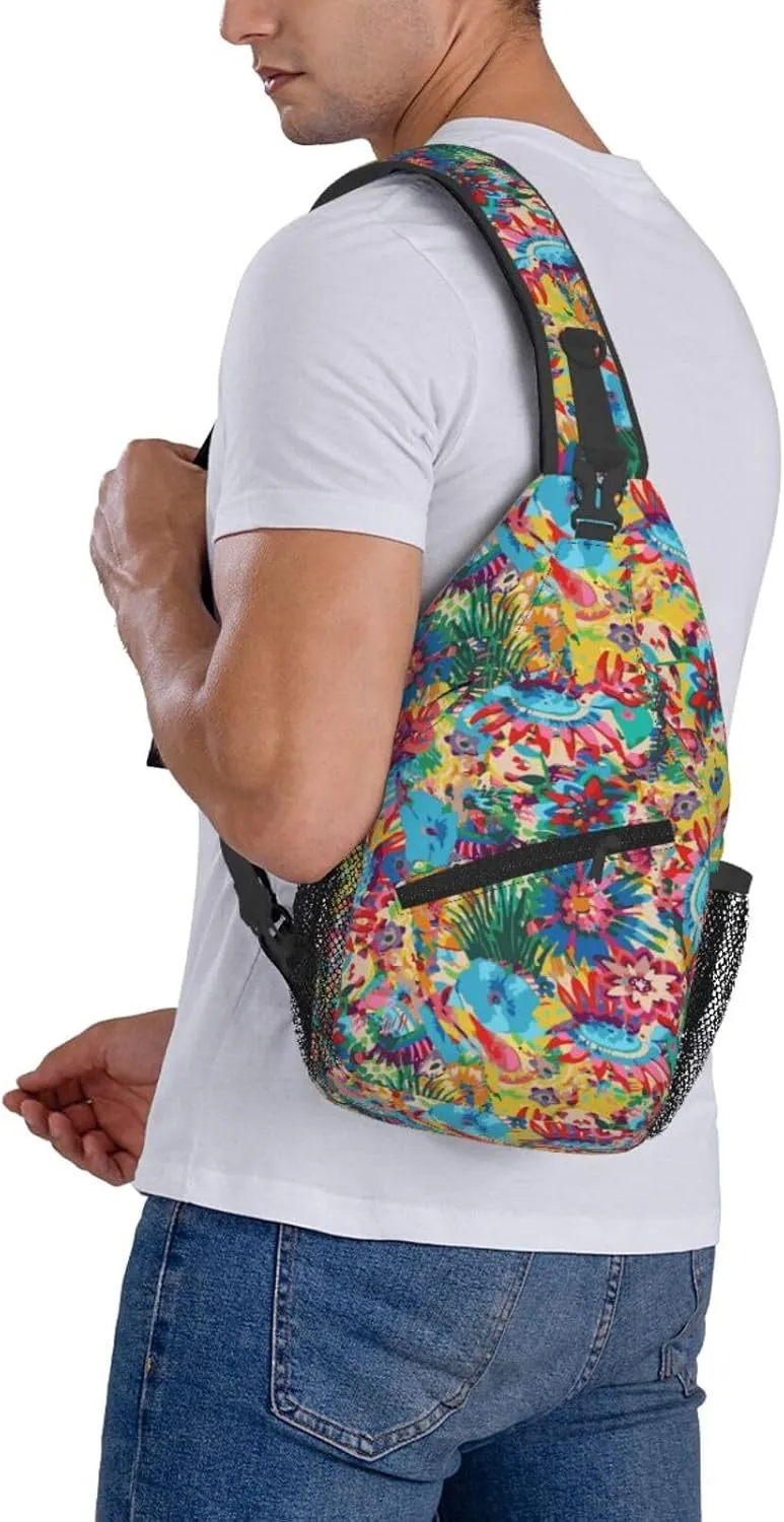 Hawaiian Tropical Floral Chest Sling Bag Crossbody Shoulder Backpack Bag Gym Cycling Daypack Travel Hiking Cross Bag