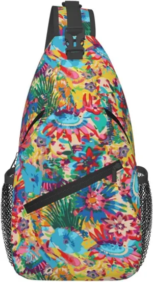 Hawaiian Tropical Floral Chest Sling Bag Crossbody Shoulder Backpack Bag Gym Cycling Daypack Travel Hiking Cross Bag