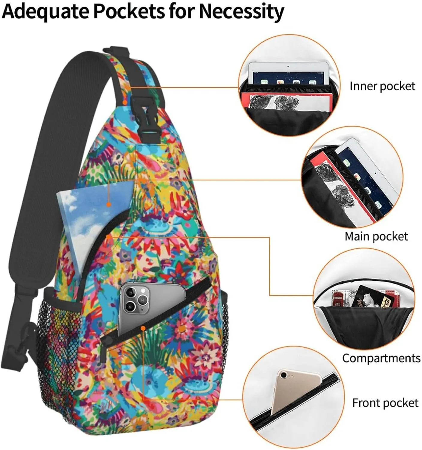 Hawaiian Tropical Floral Chest Sling Bag Crossbody Shoulder Backpack Bag Gym Cycling Daypack Travel Hiking Cross Bag