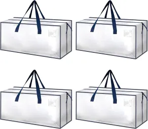 HealSmart 4 Pack Extra Large Moving Bags with Zippers & Carrying Handles, Heavy-Duty Storage Tote Moving Boxes for Dorm Room Essentials Storage Bags, Clear