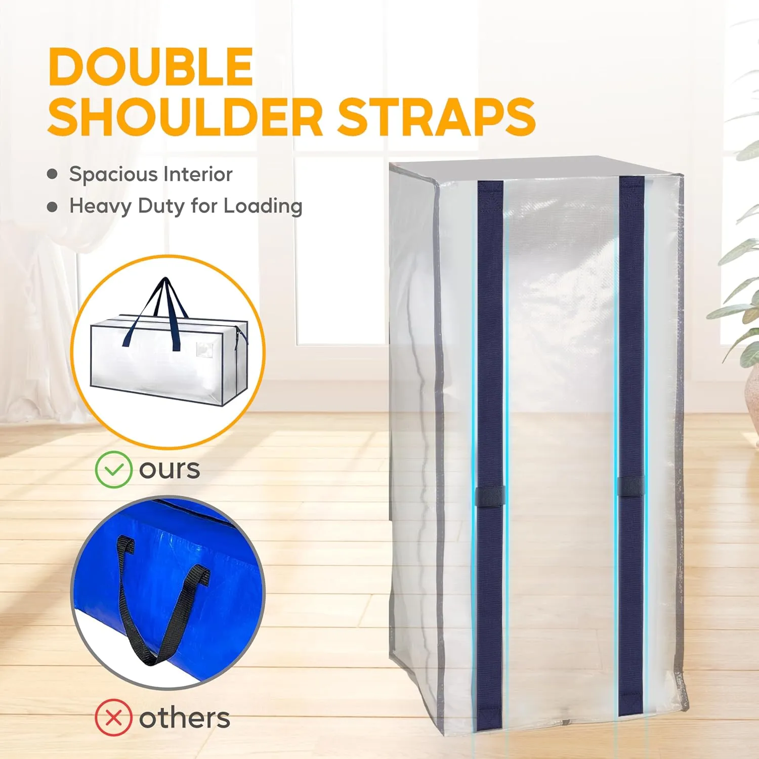 HealSmart 4 Pack Extra Large Moving Bags with Zippers & Carrying Handles, Heavy-Duty Storage Tote Moving Boxes for Dorm Room Essentials Storage Bags, Clear