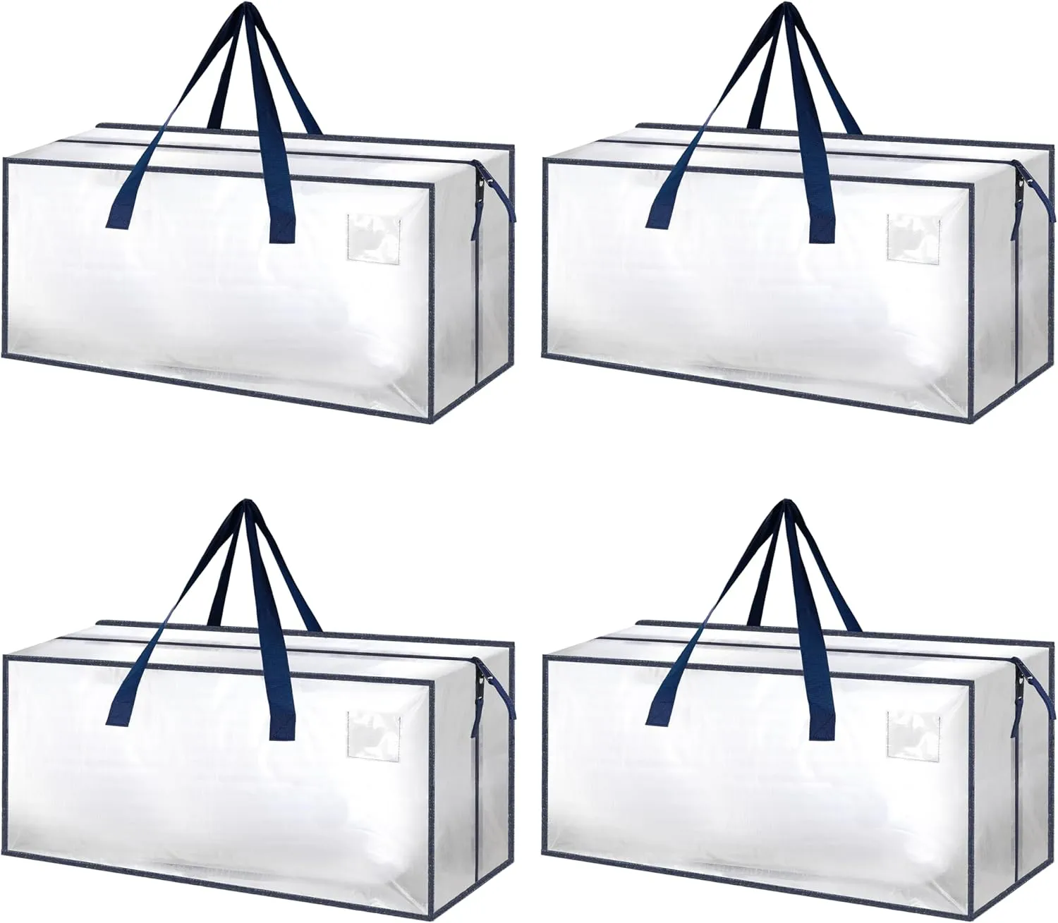 HealSmart 4 Pack Extra Large Moving Bags with Zippers & Carrying Handles, Heavy-Duty Storage Tote Moving Boxes for Dorm Room Essentials Storage Bags, Clear