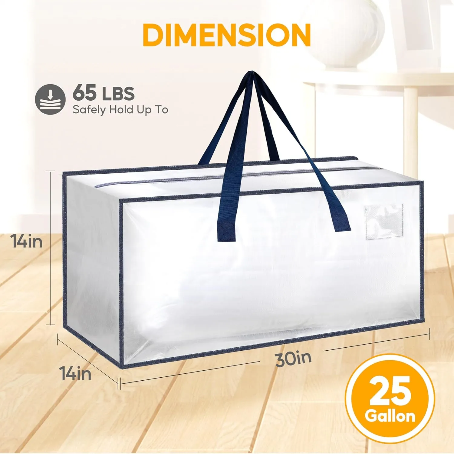 HealSmart 6 Pack Extra Large Moving Bags with Zippers & Carrying Handles, Heavy-Duty Storage Tote Moving Boxes for Dorm Room Essentials Storage Bags, Clear