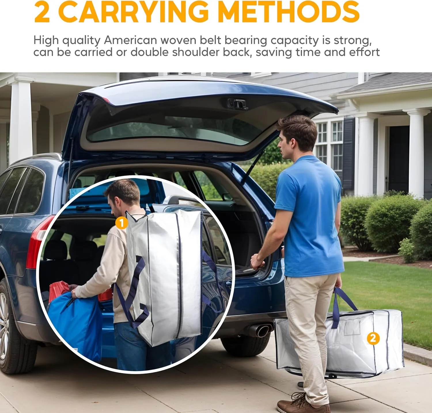 HealSmart 6 Pack Extra Large Moving Bags with Zippers & Carrying Handles, Heavy-Duty Storage Tote Moving Boxes for Dorm Room Essentials Storage Bags, Clear