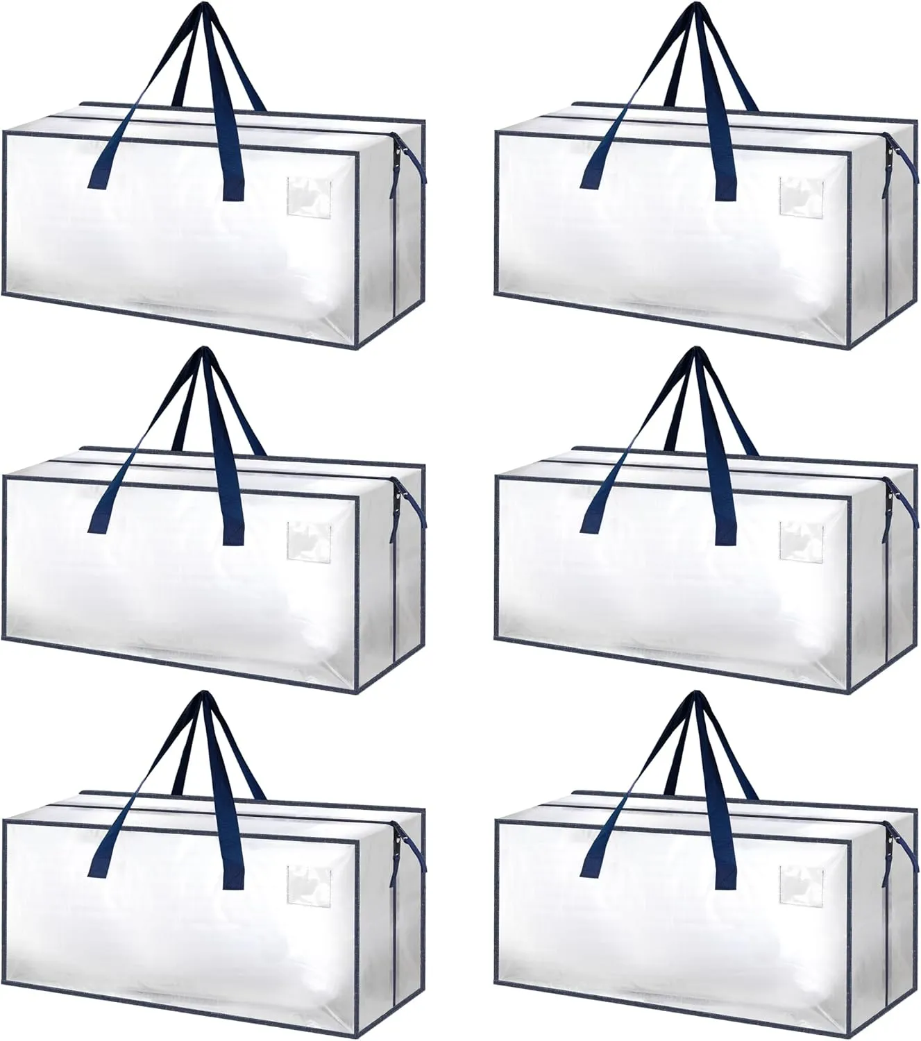 HealSmart 6 Pack Extra Large Moving Bags with Zippers & Carrying Handles, Heavy-Duty Storage Tote Moving Boxes for Dorm Room Essentials Storage Bags, Clear