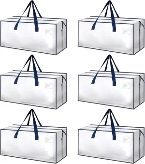 HealSmart 6 Pack Extra Large Moving Bags with Zippers & Carrying Handles, Heavy-Duty Storage Tote Moving Boxes for Dorm Room Essentials Storage Bags, Clear