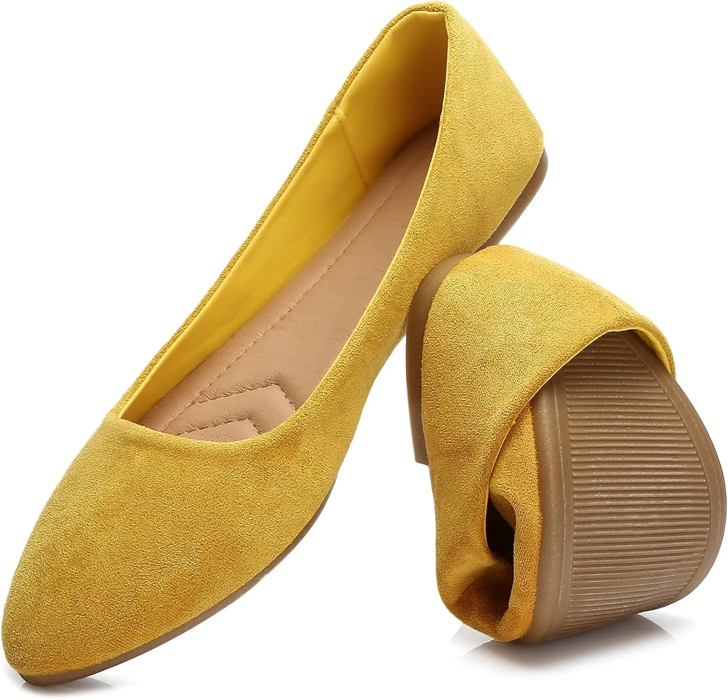 HEAWISH Women’s Black Flats Shoes Comfortable Suede Pointed Toe Slip On Casual Ballet Flats Dress Shoes Nude Flats