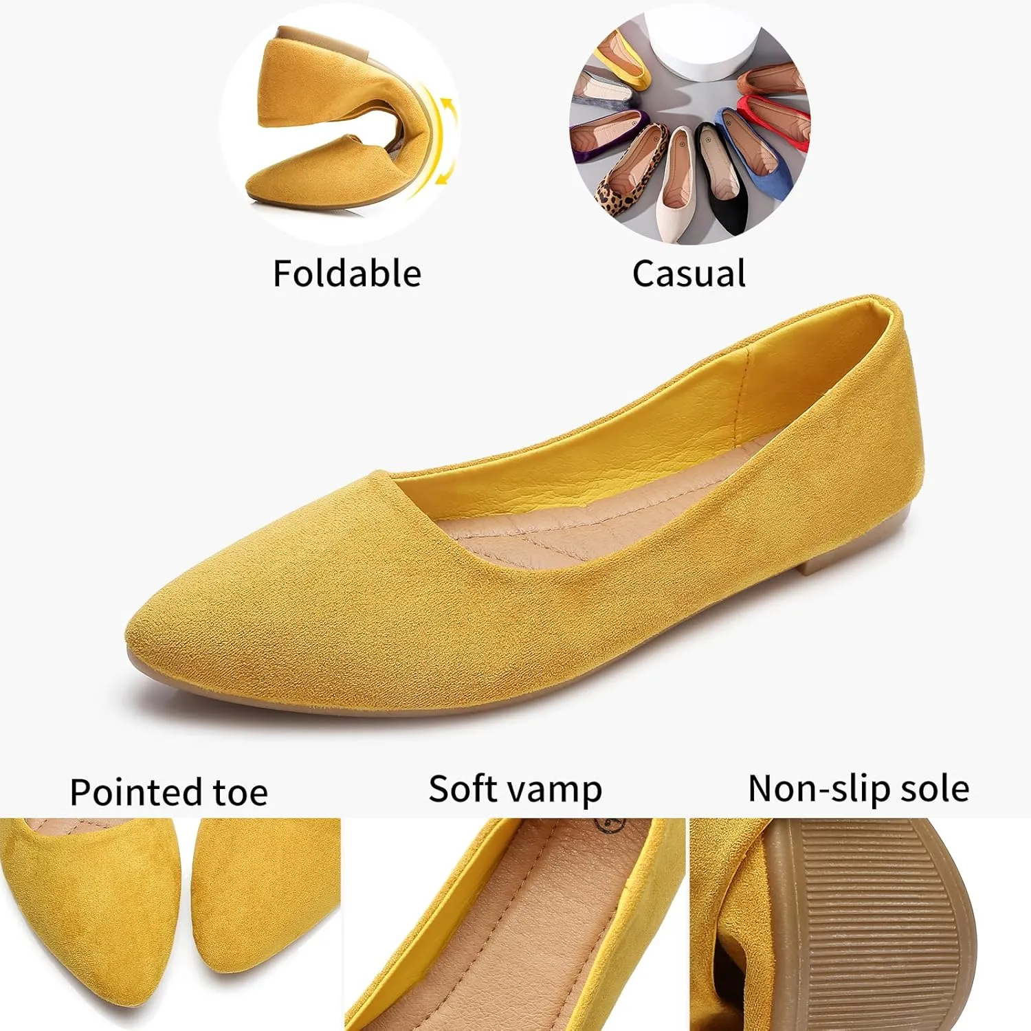 HEAWISH Women’s Black Flats Shoes Comfortable Suede Pointed Toe Slip On Casual Ballet Flats Dress Shoes Nude Flats