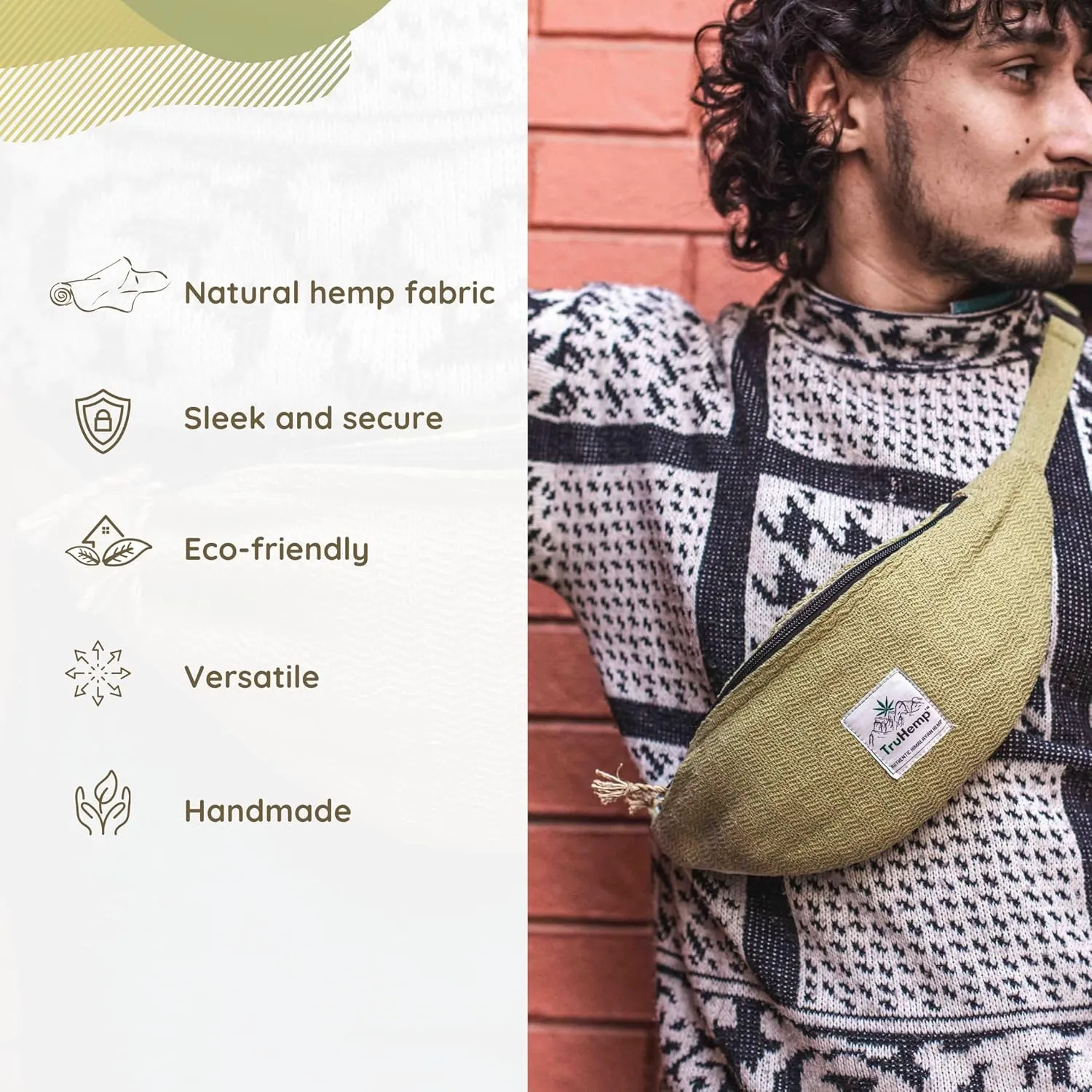 Hemp Fanny Pack, Mustard – Lightweight Waist Bag with Adjustable Strap for Travel, Festivals, and Hiking