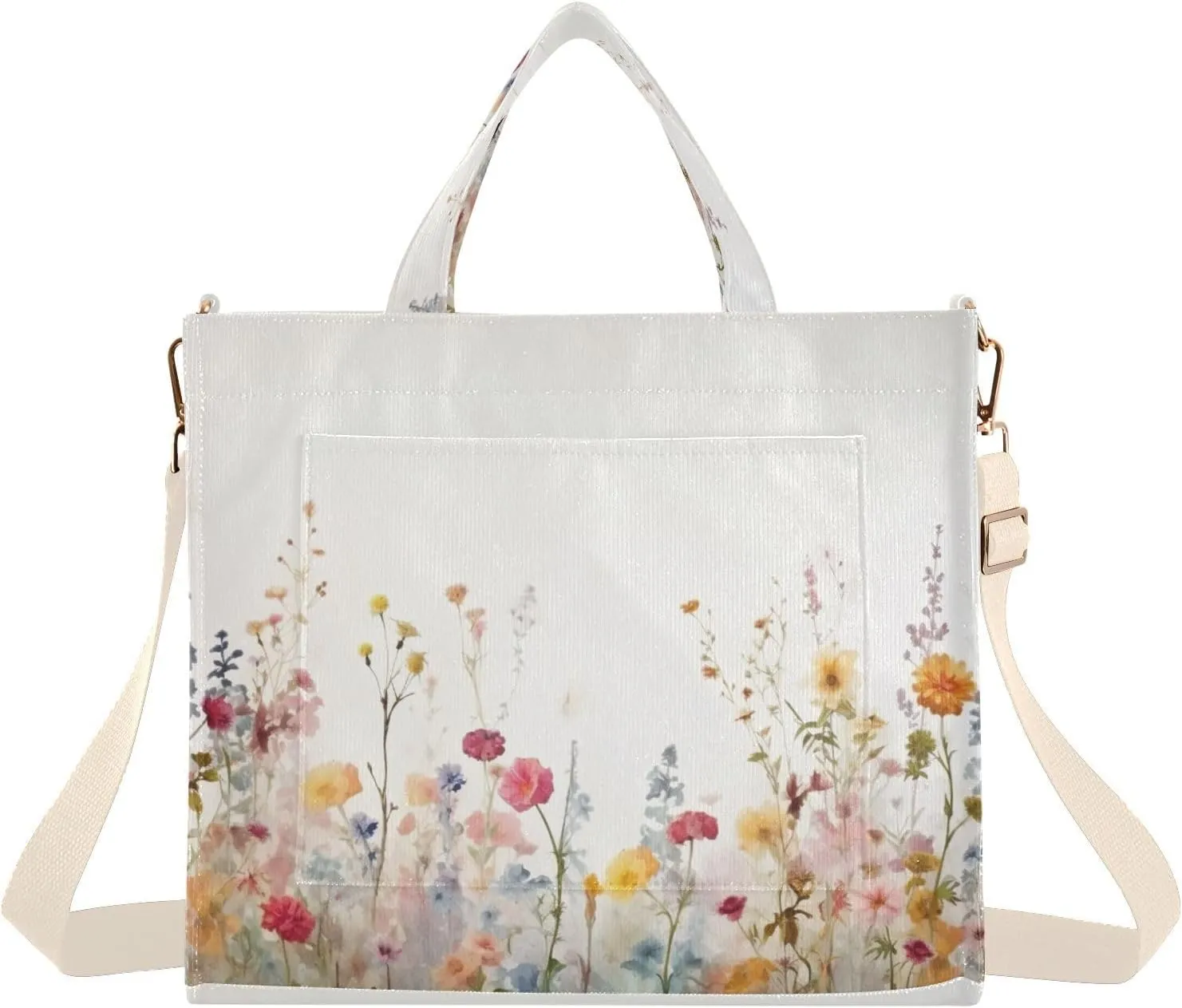 Herbs Wildflowers Corduroy Tote Bag for Women Hobo Crossbody Bag Purse Stylish Shoulder Handbag Messenger Bags, S