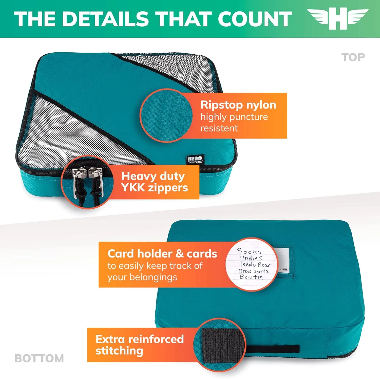 HERO Packing Cubes (3 Set) for Carry On Luggage with Bonus Laundry Bag
