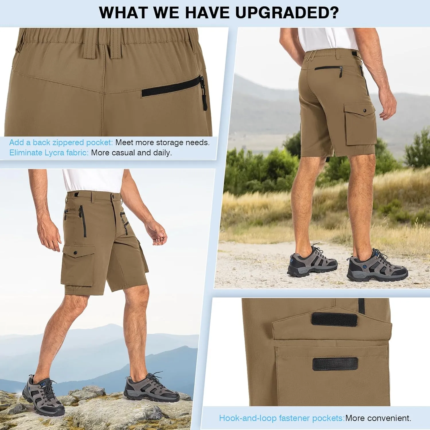 Hiauspor Men's Mountain Bike Shorts Stretch Cycling Quick Dry Hiking Cargo Shorts for Work Golf Fishing Tactical