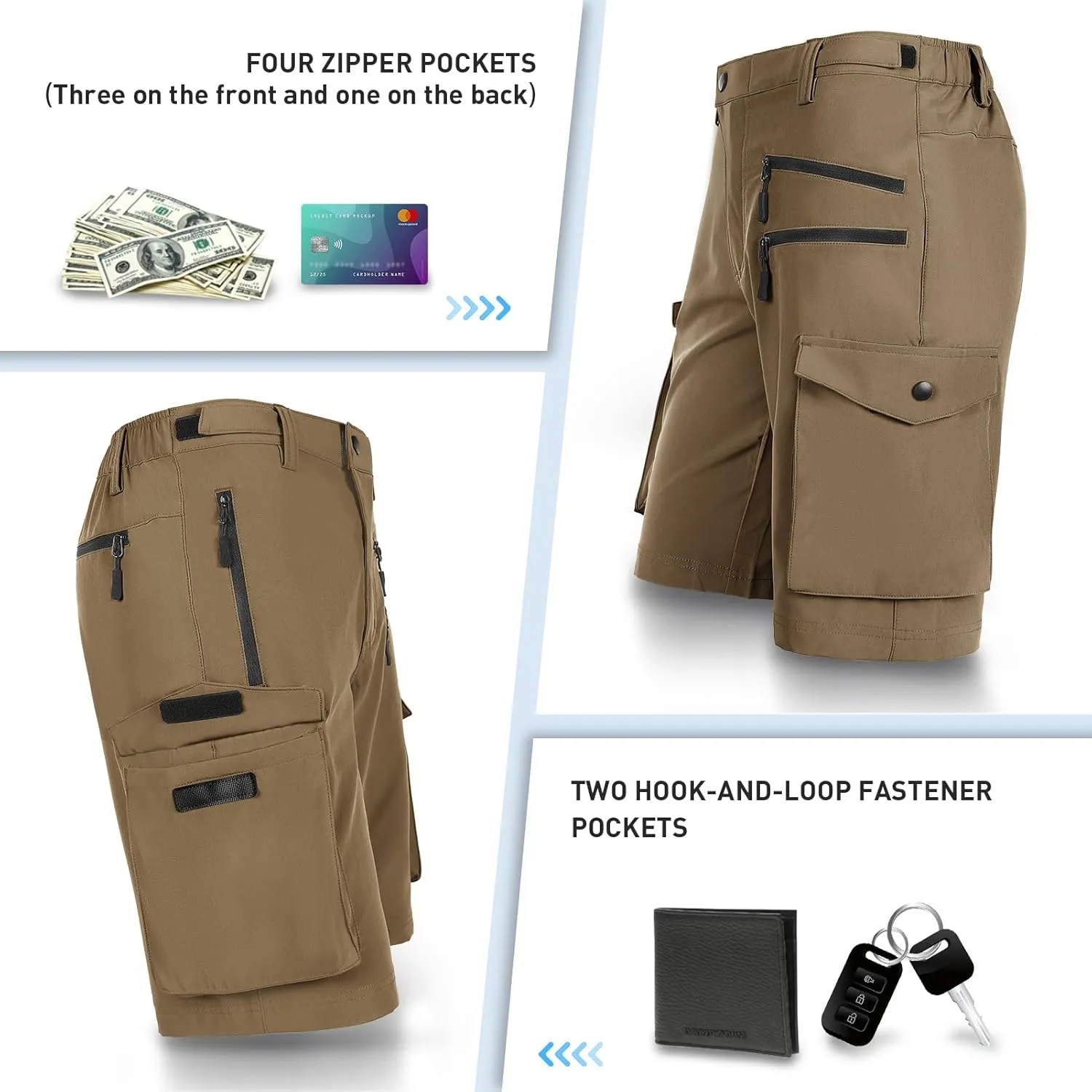 Hiauspor Men's Mountain Bike Shorts Stretch Cycling Quick Dry Hiking Cargo Shorts for Work Golf Fishing Tactical