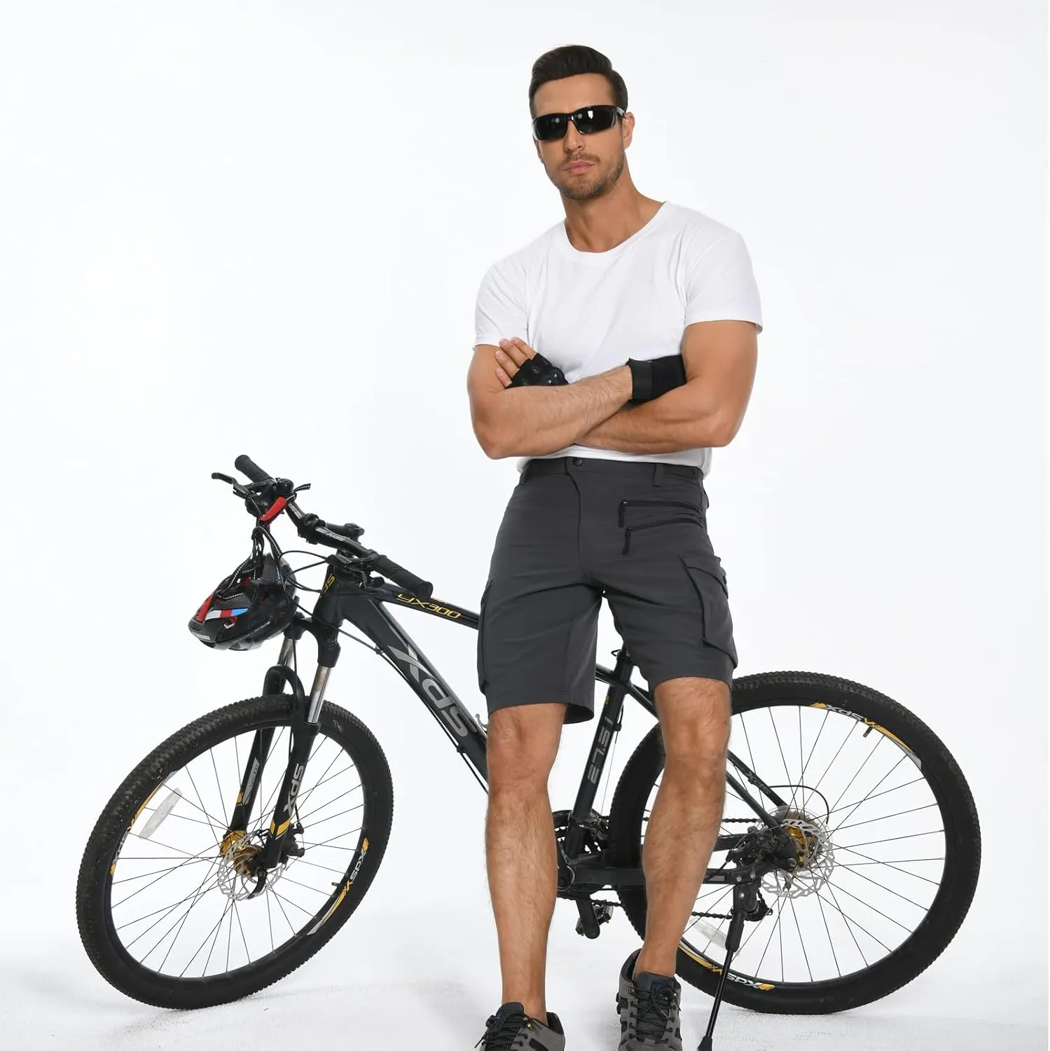 Hiauspor Men's Mountain Bike Shorts Stretch Cycling Quick Dry Hiking Cargo Shorts for Work Golf Fishing Tactical